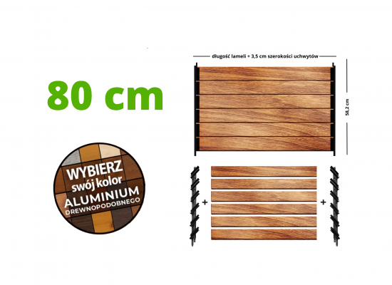Żaluzje tarasowe ALUMINIOWE DREWNOPODOBNE + uchwyty (kolory do wyboru) | długość desek 80 cm